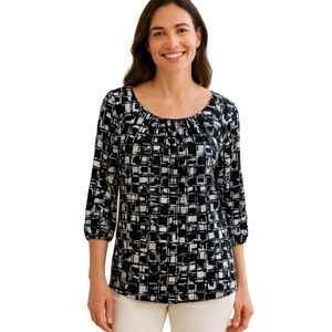 ANN TAYLOR Black & White Silky Blouse